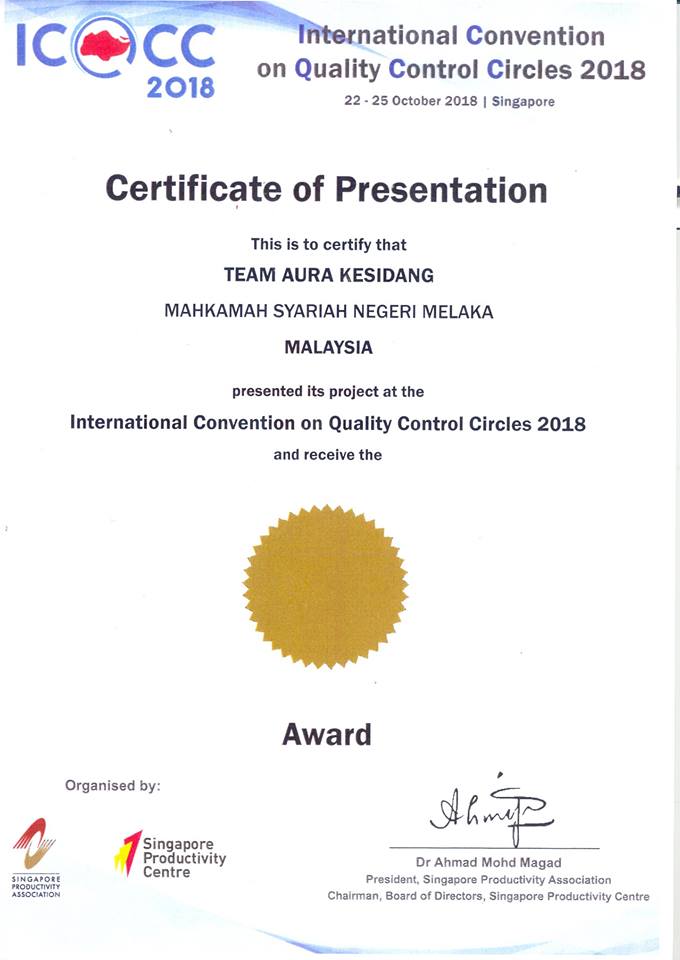 INTERNATIONAL CONVENTION ON QUALITY CONTROL CIRCLE (ICQCC) 2018, SINGAPURA
